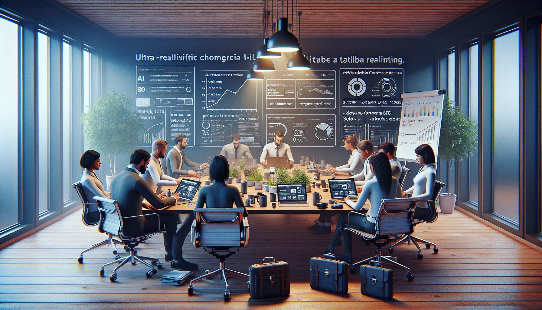 Team of UK professionals using AI SEO tools in a collaborative session on affordable digital marketing strategies.